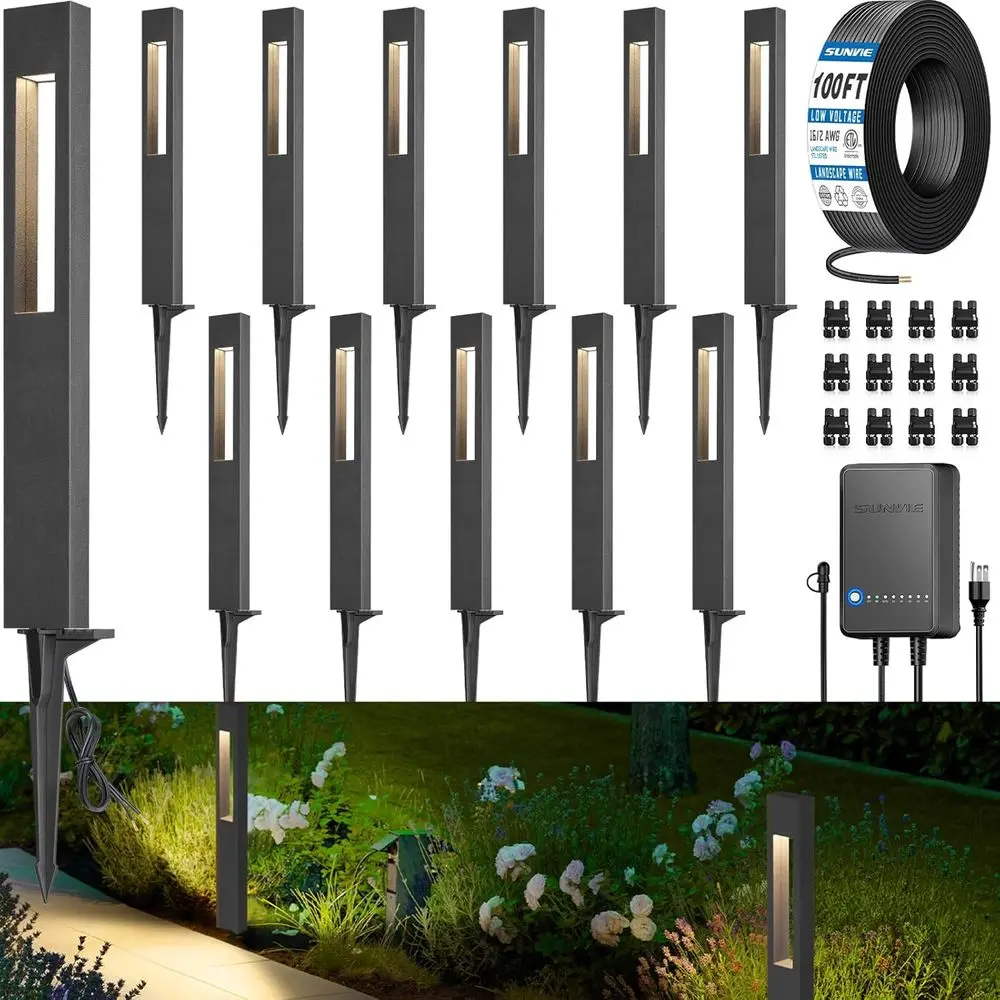 

All-In-One LED Low Voltage Landscape Lighting Kit 12 Pack Low Voltage Pathway Lights with 60W Transformer ETL Listed 100FT Wire