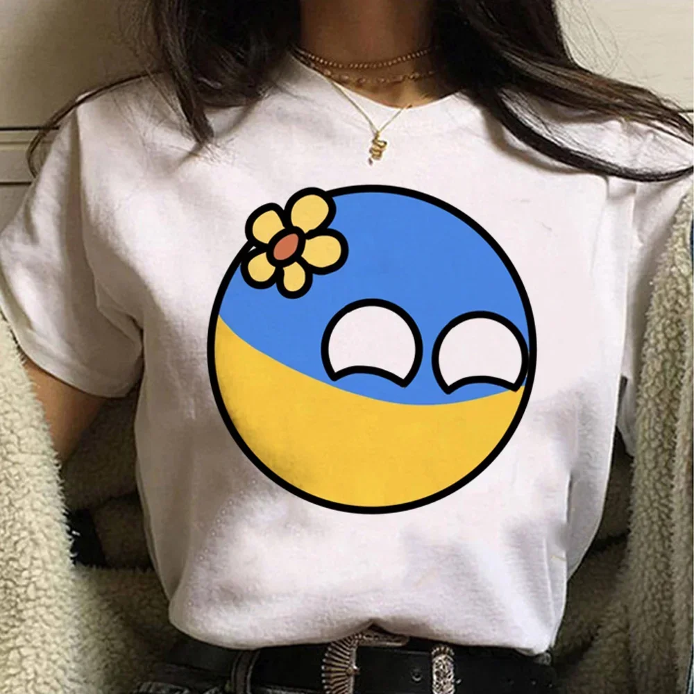 Ukrainian flag element printed T-shirt, women's pattern T-shirt, Japanese summer top T-shirt, girl's Japanese manga fun T-shirt