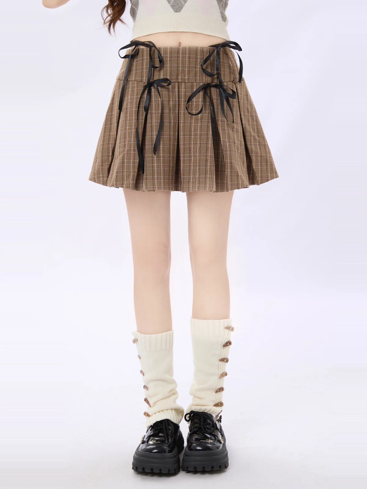 

Американская ретро-юбка в клетку с плиссировкой и узлами, женская, новая, в студенческом стиле, с высокой талией, универсальная, А-силуэт