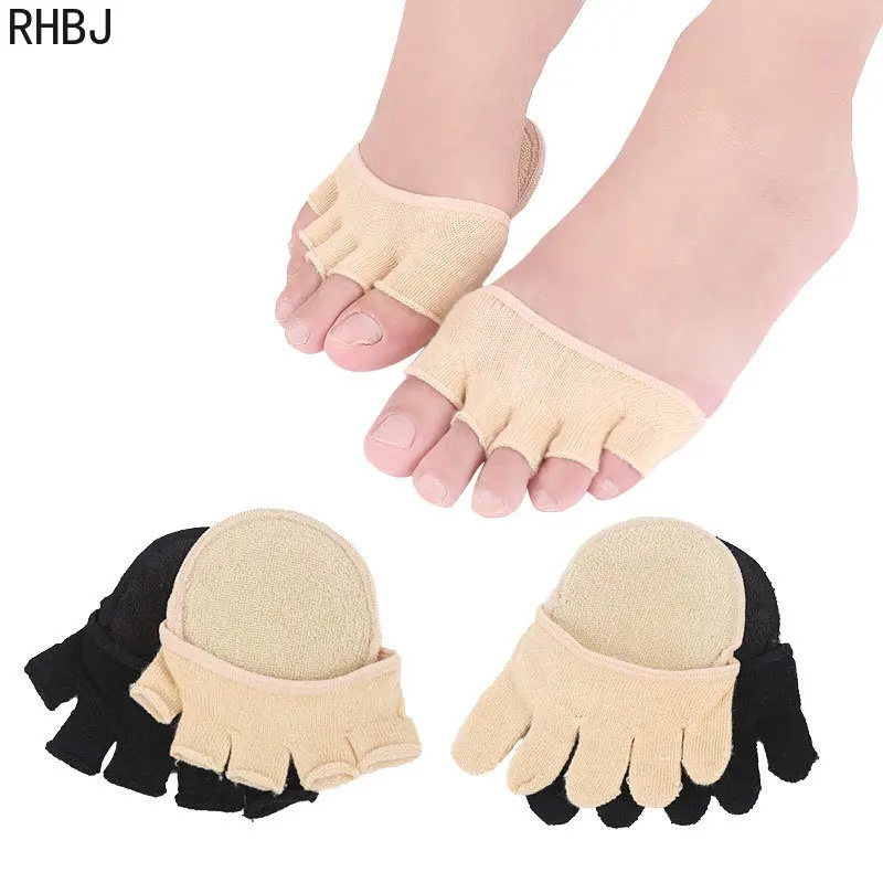 RHBJ 2 Stück = 1 Paar Zehenspreizer Fußpflege Halbe Einlegesohlen Fünf-Finger-Socken Bunion Sleeve Protector Hallux Valgus Vorfuß für Frauen – Detail 7