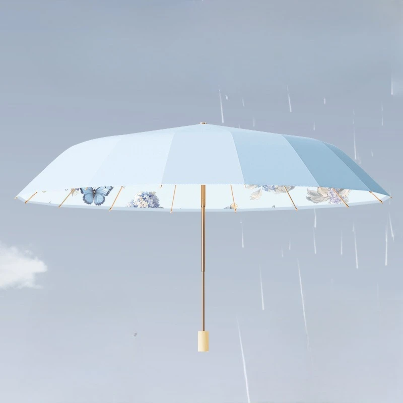 

16 Ribs Large Vintage Chinese Umbrella Colorful Butterfly Print Sun Rain 2 in 1