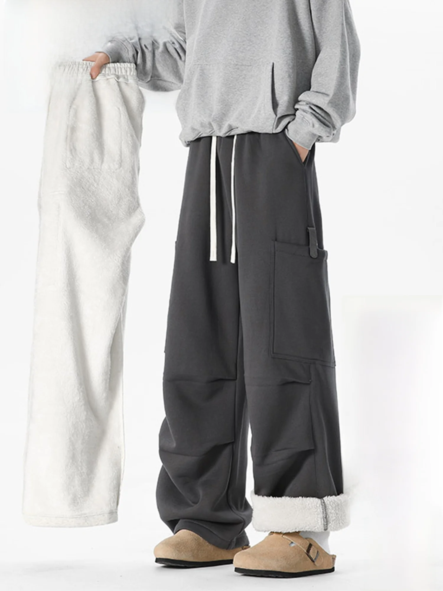 

PaulFrank Men's Thiened Lamb Velvet Straight Leg Casual Pants Spring Faionable Warm Workwear Long Trousers