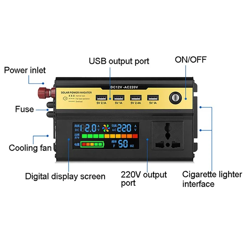 3000-6000W Przetwornica samochodowa DC 12/24/48V na AC 220V Transformator z uniwersalnym gniazdem USB Ładowarka Zmodyfikowany falownik sinusoidalny