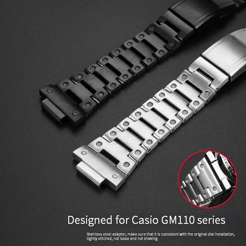 16mm Stainless Steel Solid Turtle Buckle Strap for G-Shock Casio GM-110 GA-110GB Series Small Steel Gun Metal Watchband