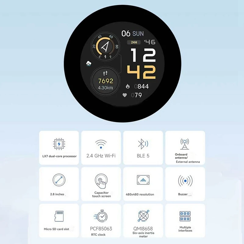 ESP32 S3 2.8 Inch LCD Development Board 480X480 Captive Touchscreen Display With QMI8658 6-Axis Sensor