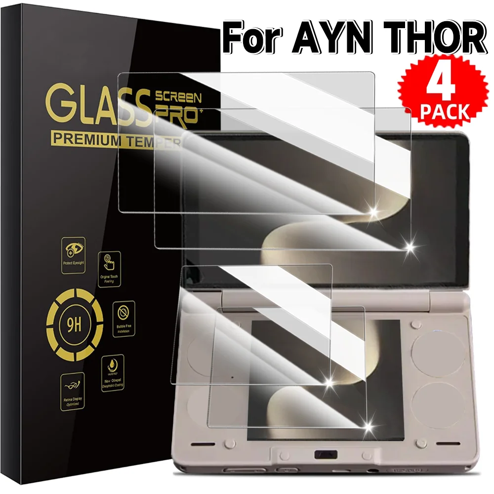 Vidro temperado transparente 4 em 1 HD para protetores de tela AYN THOR, películas protetoras anti-arranhões, películas de vidro superior e inferior para console de jogos