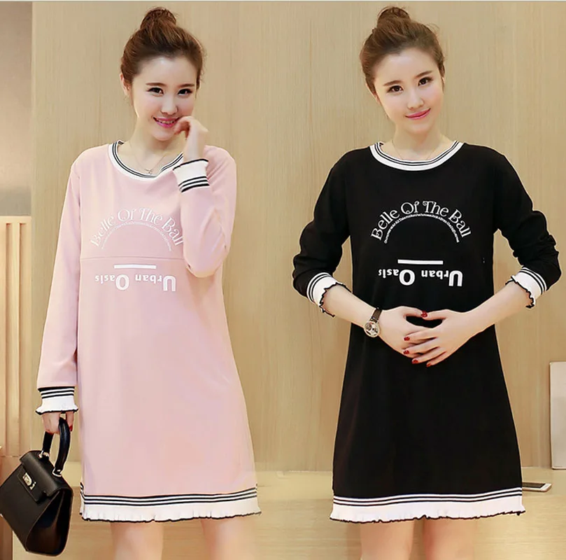 New Autumn Winter Maternity Dresses Letter Printing Long-sleeved   Nursing Clothes for Pregnant Women