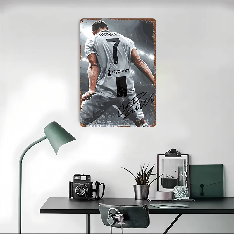 كريستيانو رونالدو يوفنتوس جيرسي علامة معدنية جدار ملصق فني أشياء لتصميم الغرفة كرة القدم علامات القصدير للديكور المنزل الرجعية #4