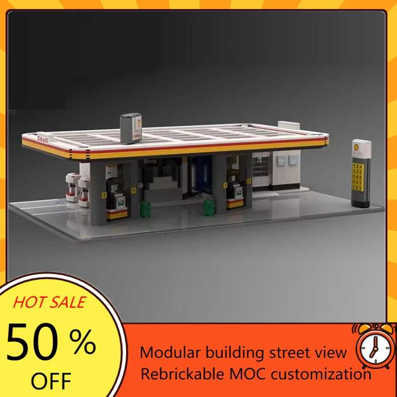 2175PCS Shell Gas Station Modular MOC Creative Street View ชุดบล็อกอาคารสถาปัตยกรรม DIY การศึกษาของเล่นของขวัญ