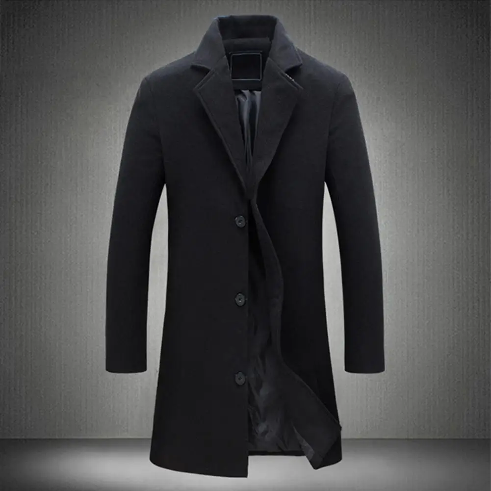 

Men Woolen Coat Stylish Men's Woolen Coat With Notch Lapel Single Breasted Jacket Windproof Design Business Overcoat For A