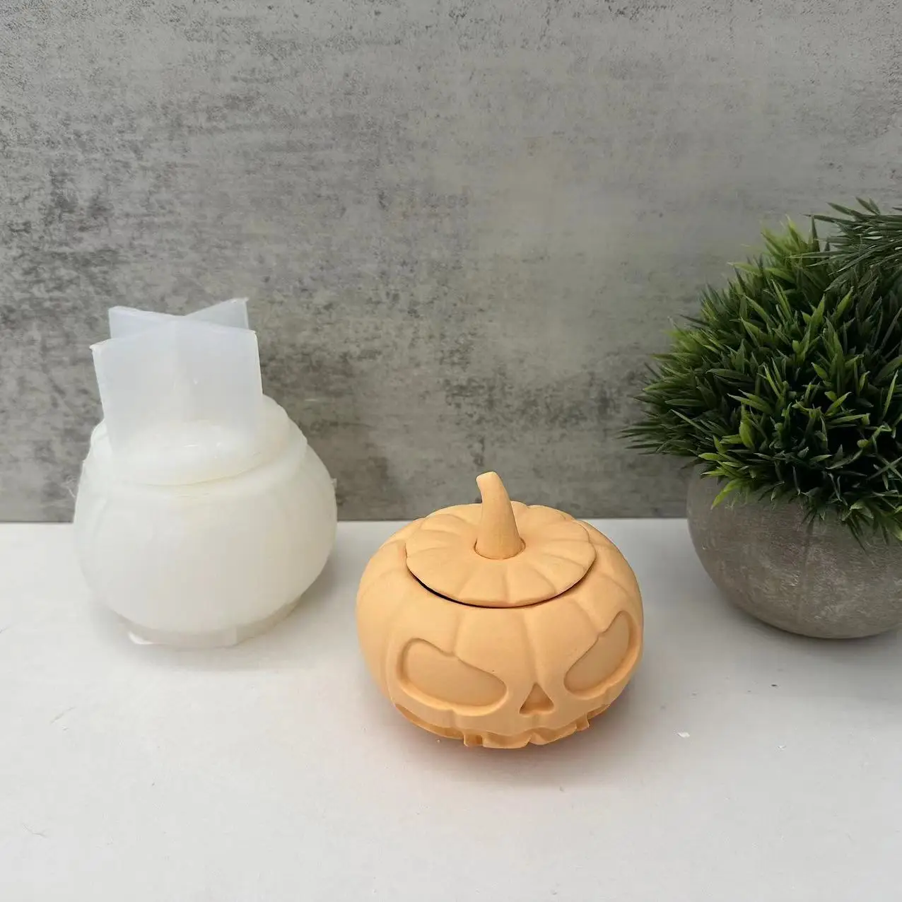 

Halloween Pumpkin Storage Box Silicone Molds DIY With Lid Creative Flowerpot Candle Jar Plaster Epoxy Resin Mould Home Decor