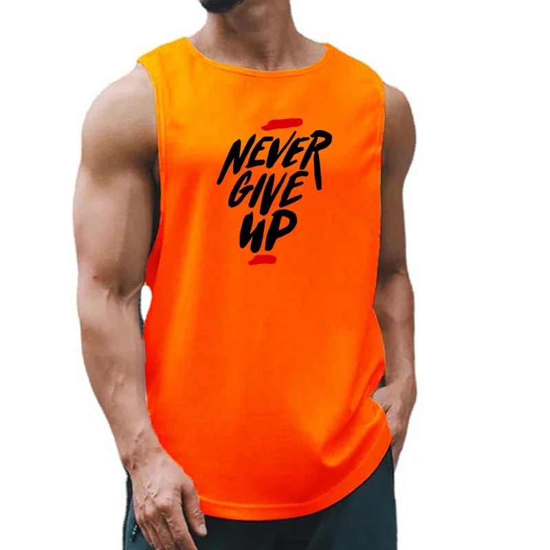 سترة الجري Never Give Up للرجال، شبكة فضفاضة، سريعة الجفاف، قابلة للتنفس، تدريب العضلات، كمال الأجسام، اللياقة البدنية، كرة السلة، الرياضة بدون أكمام #4