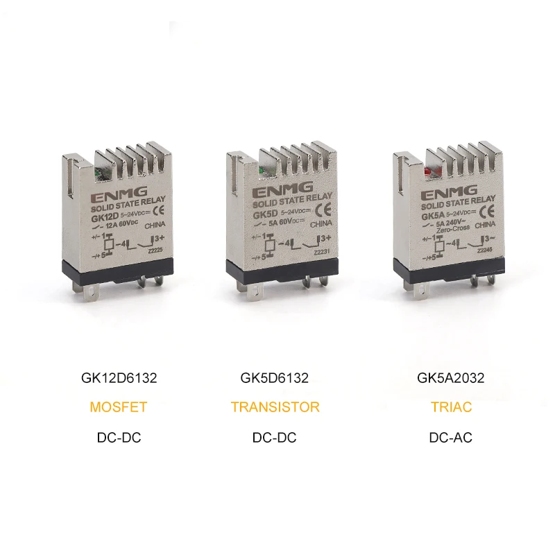 ENMG Small intermediate rail type solid state relay 12VGK5D DC control DCAC 24v no contact 5A12A with indicator Aluminum unibody