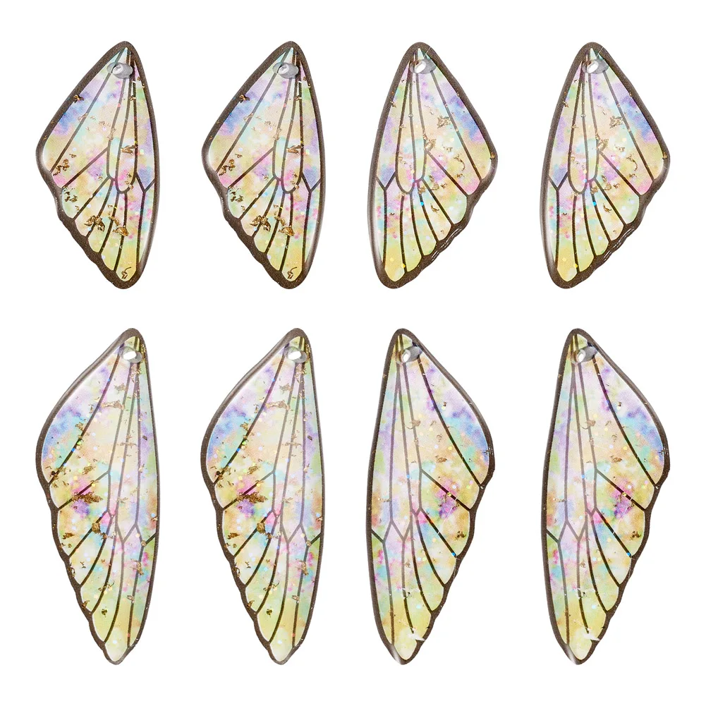 20 Sets Butterfly Wing Charms Golden Foil Transparent Resin Big Pendants for Earrings Necklace DIY Jewelry Making Findings