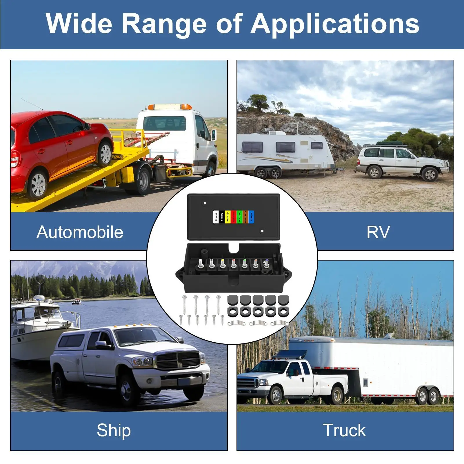 

7-контактная распределительная коробка прицепа, водонепроницаемая 7-контактная проводная соединительная коробка, распределительный блок с цветовой коробкой для лодочного прицепа, автофургона, морского грузовика
