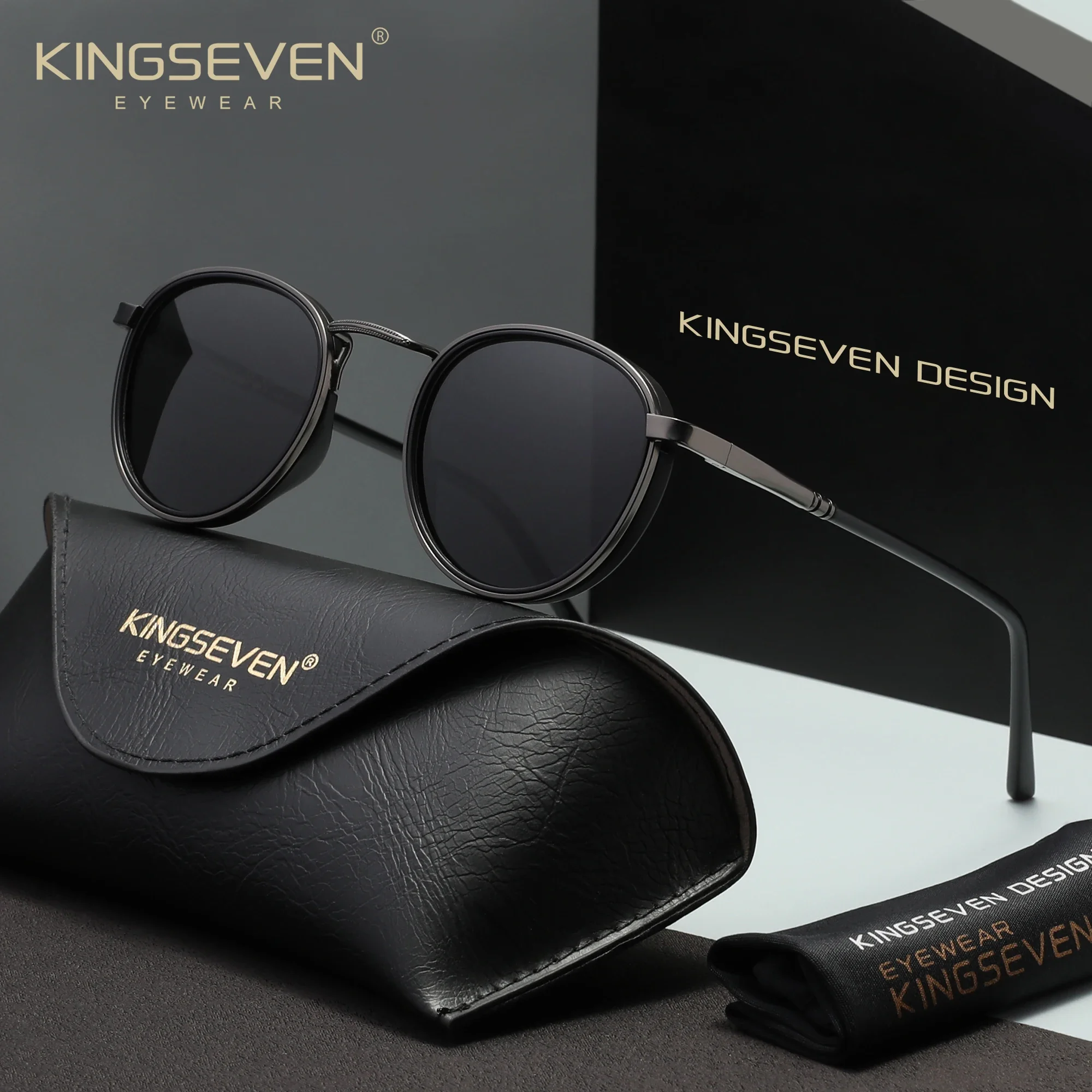KINGSEVEN Casual Ronde Frame Zonnebril Mode Mannen Gepolariseerde UV400 Bril Luxe Retro Vrouwen Rijden Zomer Outdoor Bril