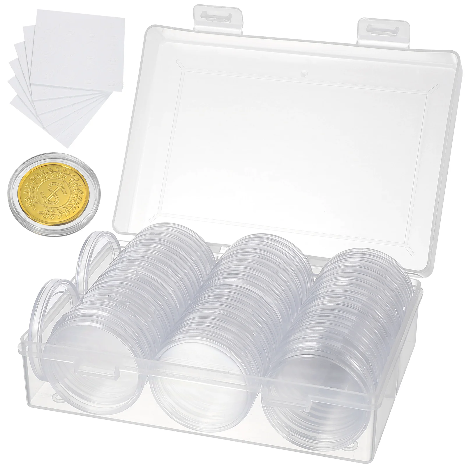 100 Pcs Commemorative Coin Round Box Storage (40mm Pieces) Case Holder Collecting Mini Items Thing Eva Cutlery Organizer