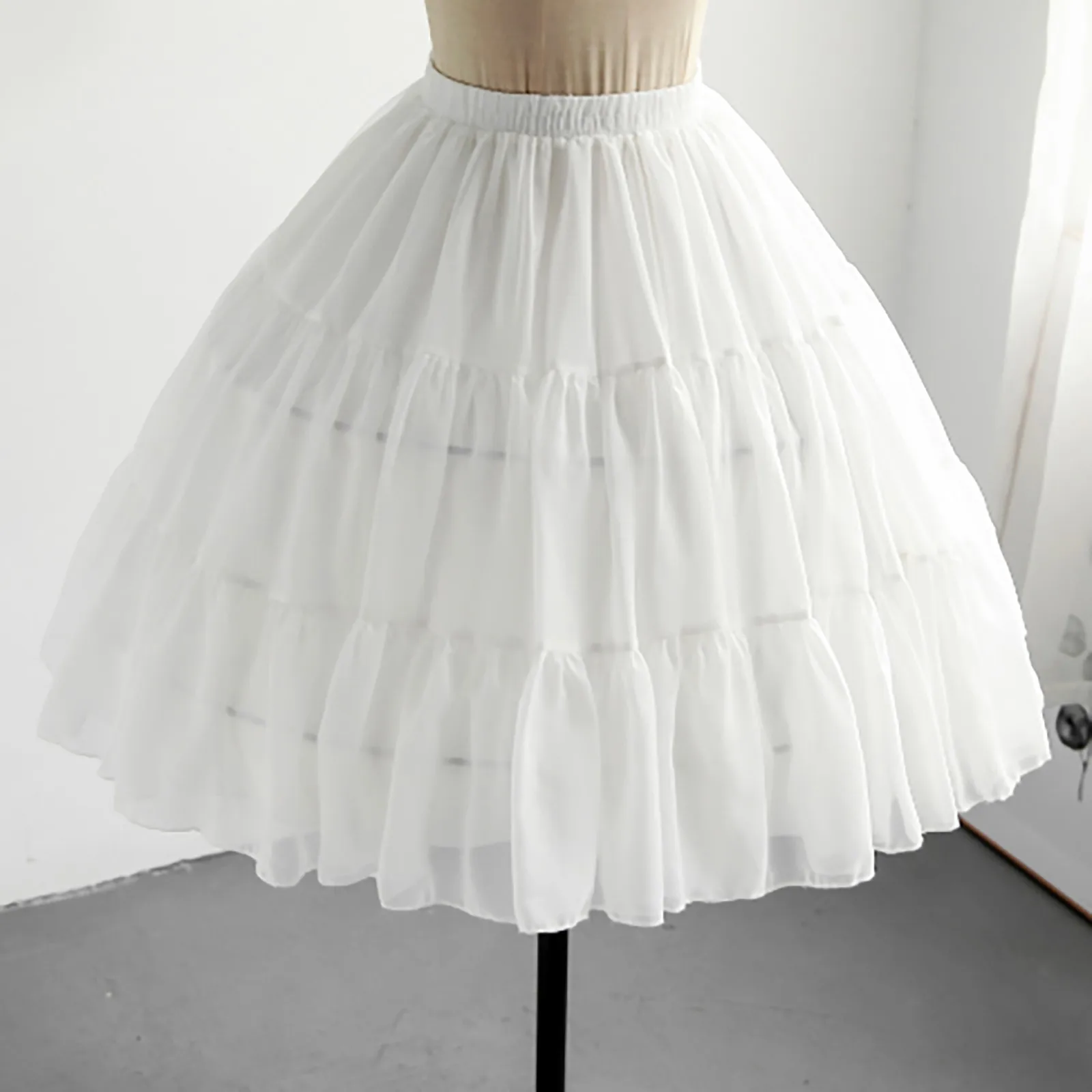 Women Girls Ruffled Short Petticoat with Hoop Solid Color Fluffy Bubble Tutu Skirt Cosplay Puffy Half Slip Prom Crinoline Unders