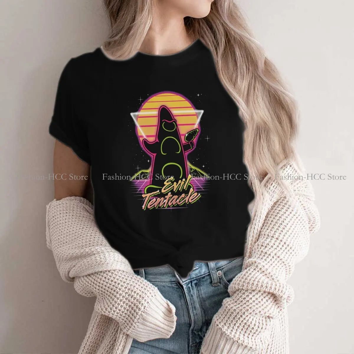 Retro Evil Hipster Polyester TShirts  Female Style Tops T Shirt Round Neck