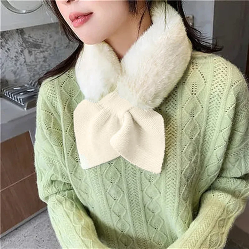 Women Scarves Girls Ladies Autumn Winter Knitted Scarf Sweet Cute Comfortable Warm Female Cross Straps Shawl Soft Neck Scarf