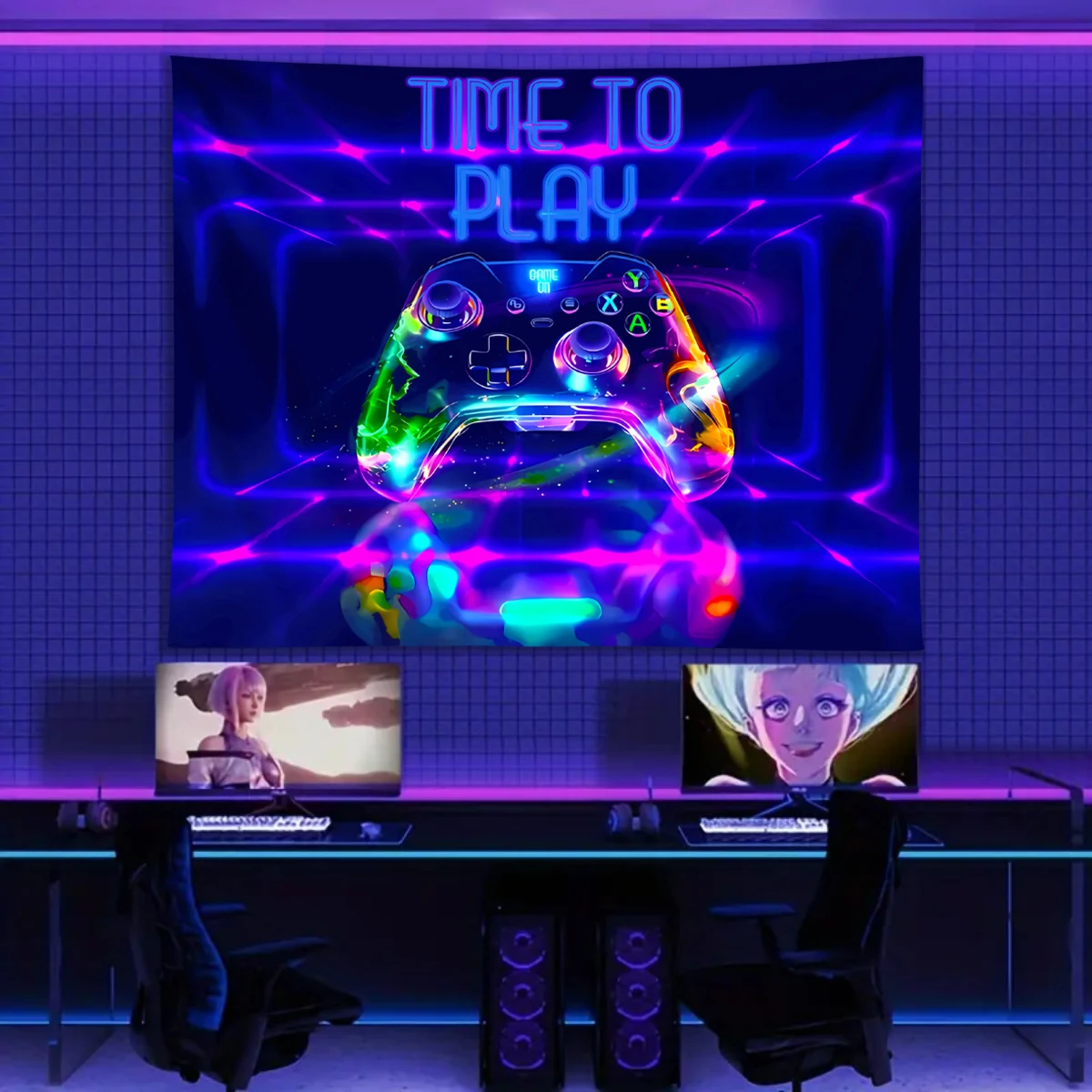 1pc Punk Style Game Fluorescent Tapestry, Uv Reactive Tapestry, Boys\' Esports Room Decoration Neon Light Effect Tapestry