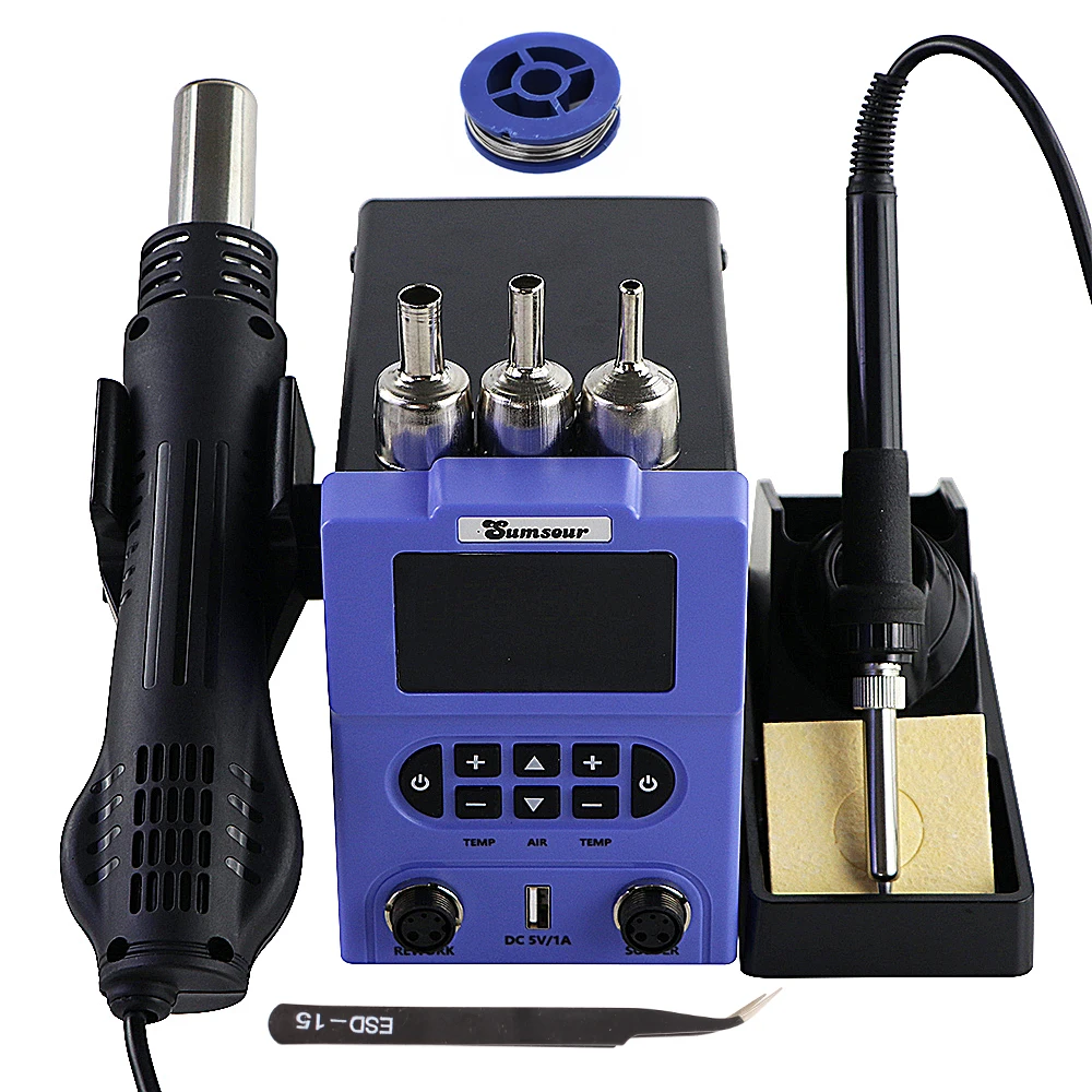 

Soldering Iron Hot Air Gun Solder Station Digital Display Controllable Temperature BGA SMD Rework Welding Phone Repair Tools Kit