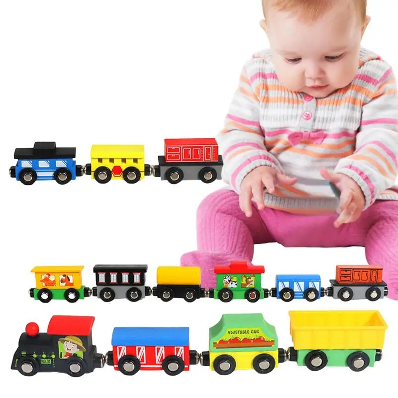 Giocattoli del treno Set di treni magnetici in legno Giocattoli educativi Montessori per bambini Numero del treno del bambino Accessori per giocattoli di apprendimento in legno