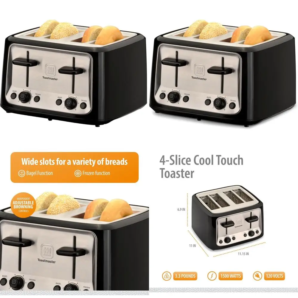

Многофункциональный тостер на 4 ломтика черного цвета с элементами из нержавеющей стали и регулировкой степени обжаривания для сэндвичей и хлеба