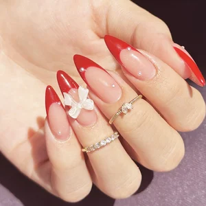 Französische weiße Presse in den Nägeln 3D Bowknot gefälschte Nägel Tipps Vollbezogene Berichterstattung Wedrigfeste falsche Nägel für Frauen und Mädchen DIY Maniküre 24 Stcs 10 Hauptverkäufe Herbstnägel - №7