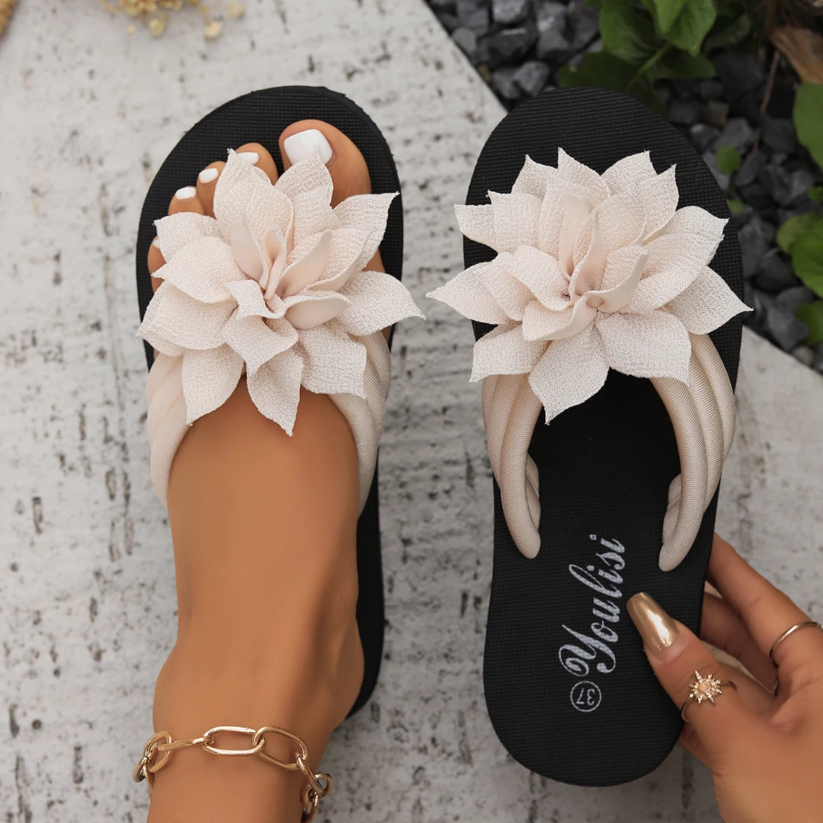Nuevas zapatillas de mujer, decoración de verano, zapatillas planas informales, sandalias de flores, zapatos de playa al aire libre, chanclas para mujer, chanclas para el hogar para mujer