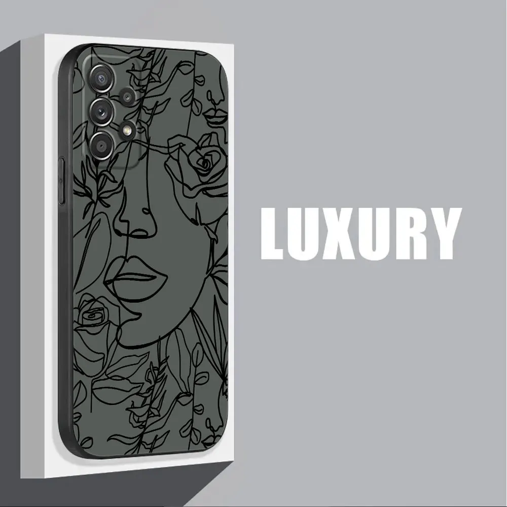Line Art Girl Face Flower For Samsung Galaxy A55 Case A54 A52S A53 5G A51 A34 A35 A33 A32 A50 A72 A71 A7 A9 2018 Case Soft Cover