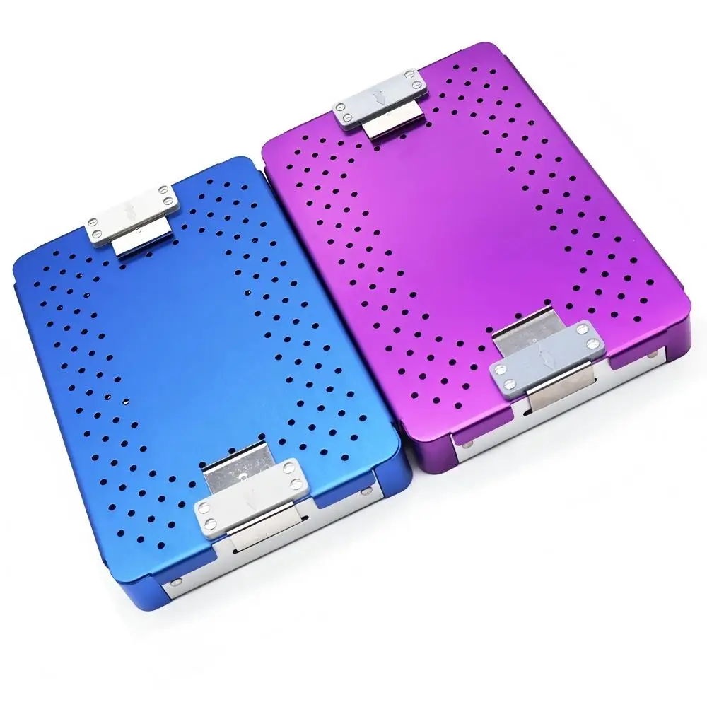 1Pc Single Layer Dental Aluminum Alloy Sterilization Case with Silicone Pad, High Temp Pressure Resistant Instrument Storage Box
