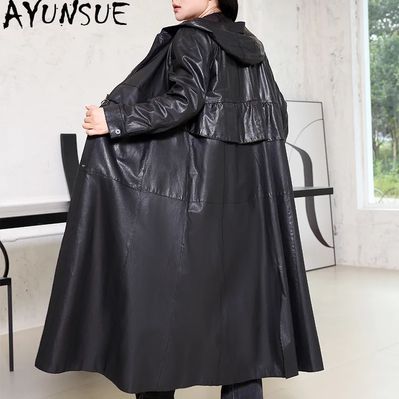 AYUNSUE 천연 양피 정품 가죽 자켓 여성 여성용 롱 트렌치 코트 야채 태닝 가을 옷 Jaqueta Couro