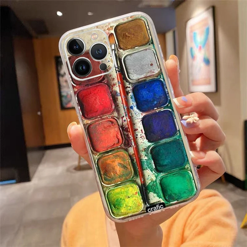 Phone Case For iphone 16 15 14 Pro Max 16 15 14 13 12 Pro 15Plus iphone 11 Watercolors Paint Palette Painting Box Shell