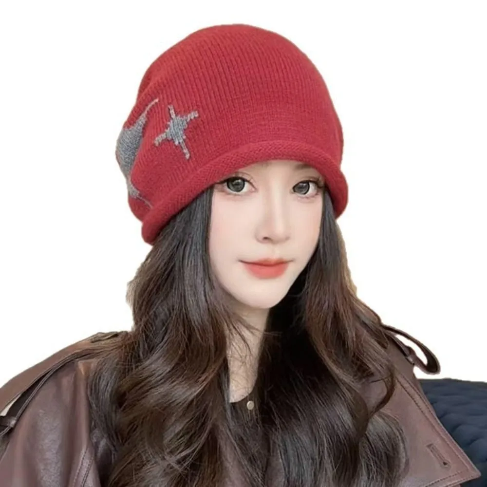 قبعة صوفية محبوكة بنمط نجمة كاجوال مقاومة للرياح وغطاء رأس سميك يحافظ على الدفء قبعة حماية الأذن في الهواء الطلق