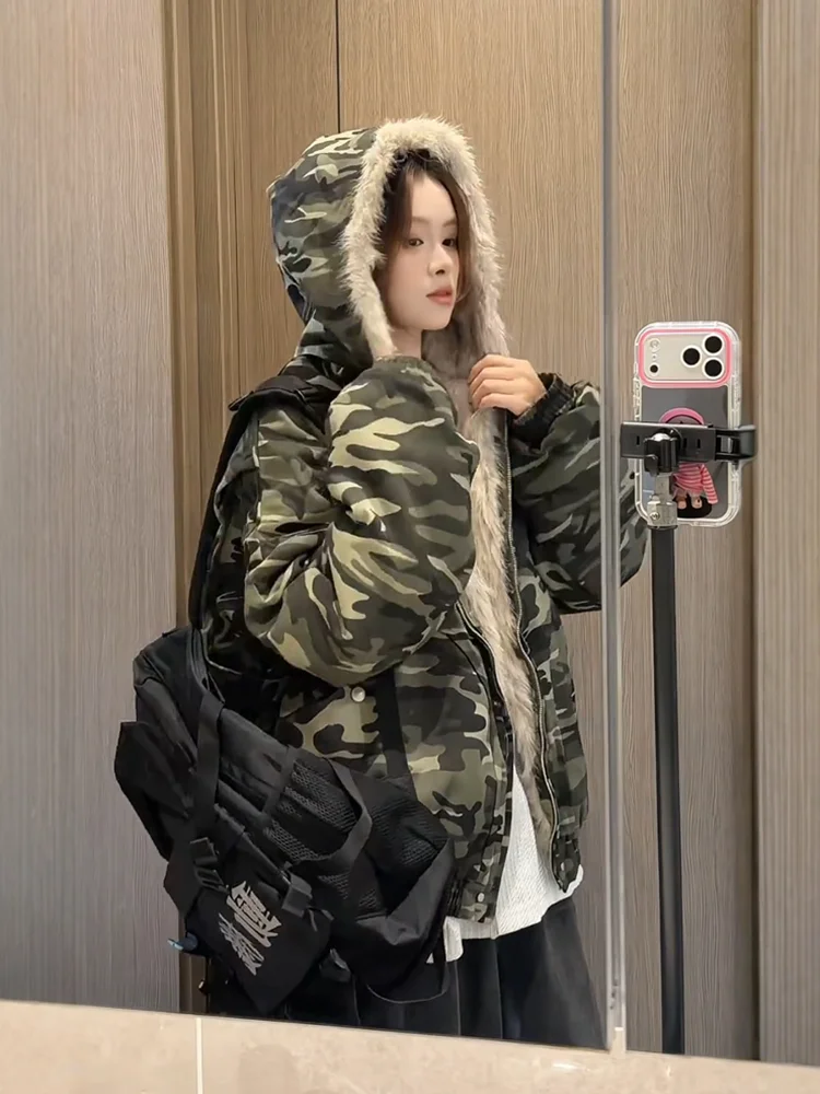 

American Sle Camouflage Hooded Jaet Men's Winter Thi Warm Cotton Coat Northeast Outdoor Cold Resistance Cotton Clothes