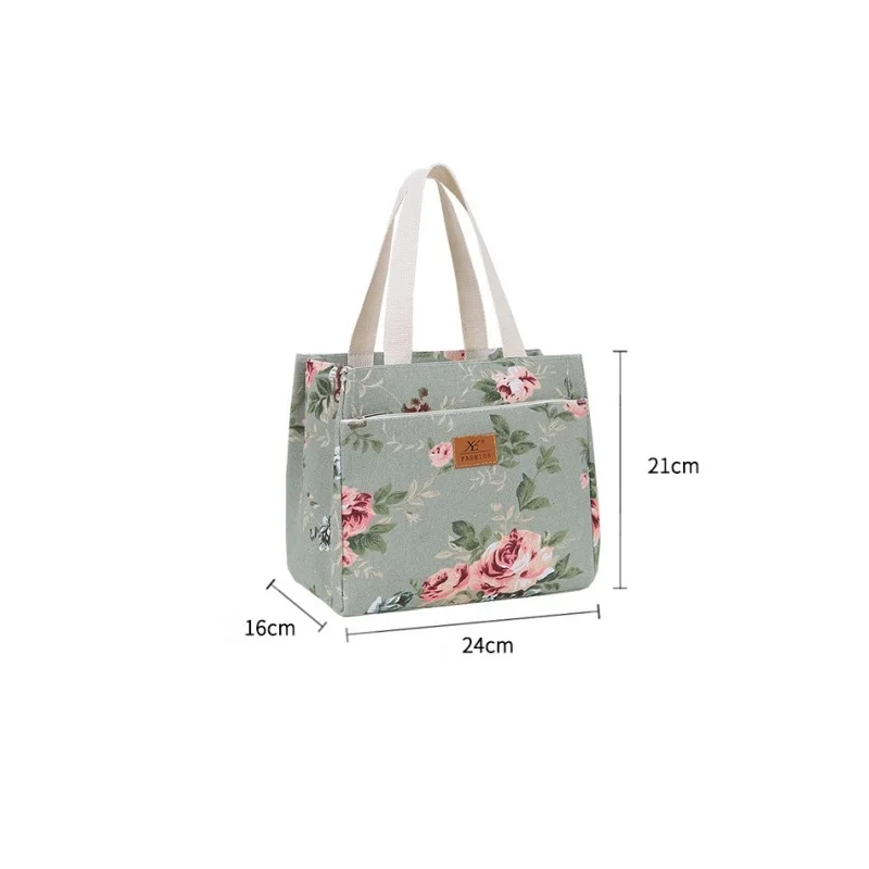 Fashion Floral Print Lunch Bag Insulated Large Capacity Bento Bag Thermal Cooler Handbag For School Work Travel Picnic