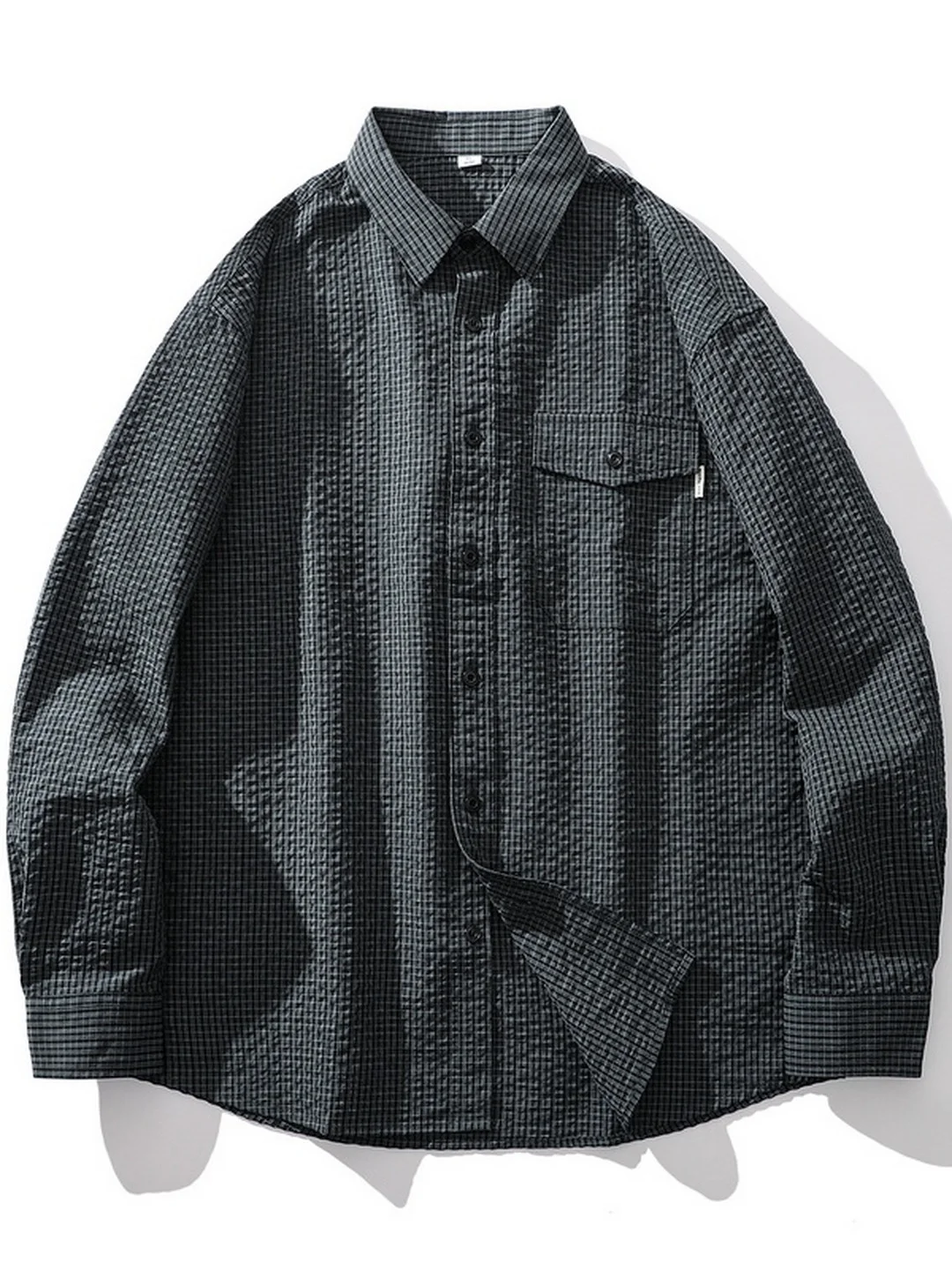 

Casual Plaid Textured Long Sve Bubble irt Men's Loose Fit Outerwear Base Layer irt Spring Autumn Seasonal Faion irt