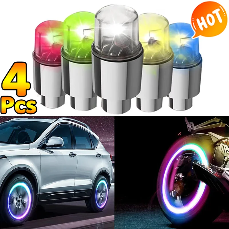 

4/2Pcs Universal Neon Tire Valve Cap Lights Waterproof Durable Flashing Wheel Tire Valve Caps with Light for Car Bike Motorcycle