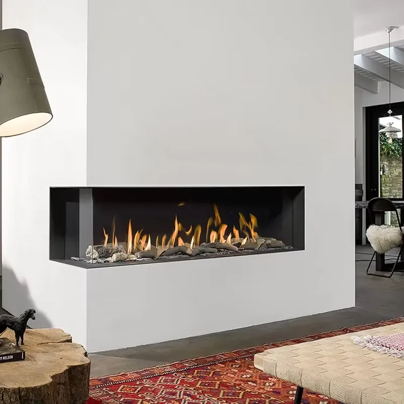 40 Inch Linear Gas Fireplace Indoor Steel Double Side Glass Wireless Control Natural Gas LPG Heater Modern Home Decor