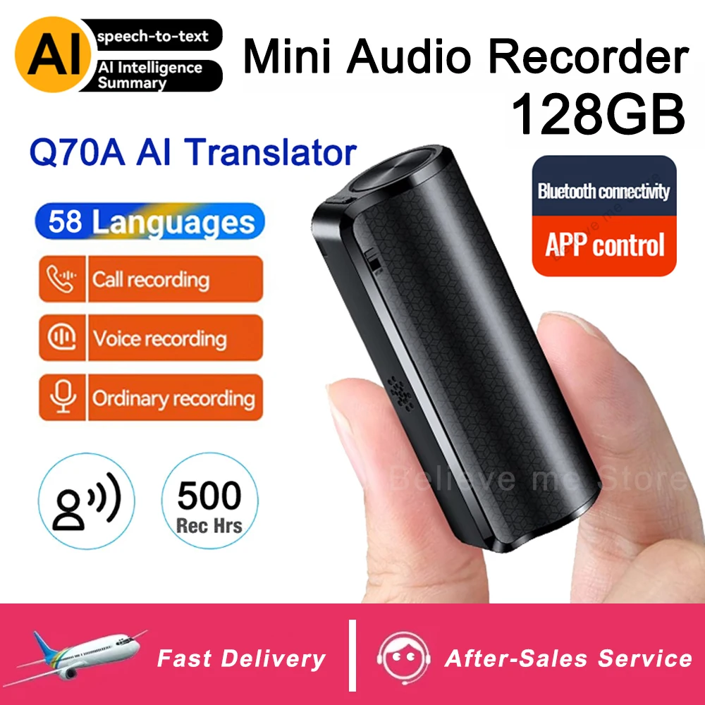 AI Digital Voice Recorder 128GB Mini Professional Sound Dictaphone App Phone Call Audio Recording Real Time Language Translation