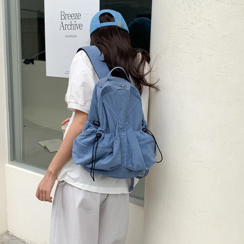 New Niche Polka Dot Fashion Backpack Women Large Capacity Multi Pocket Lightweight Student SchoolBag Solid Color Casual Backpack