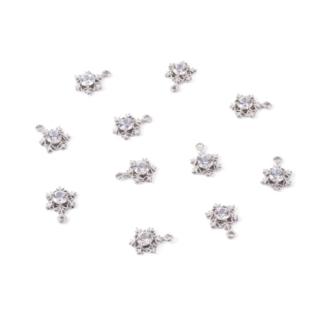 

100 pcs Alloy Cubic Zirconia Pendants Snowflake Shape Platinum Color for Making DIY Jewelry Necklace Earring Bracelet Supplies