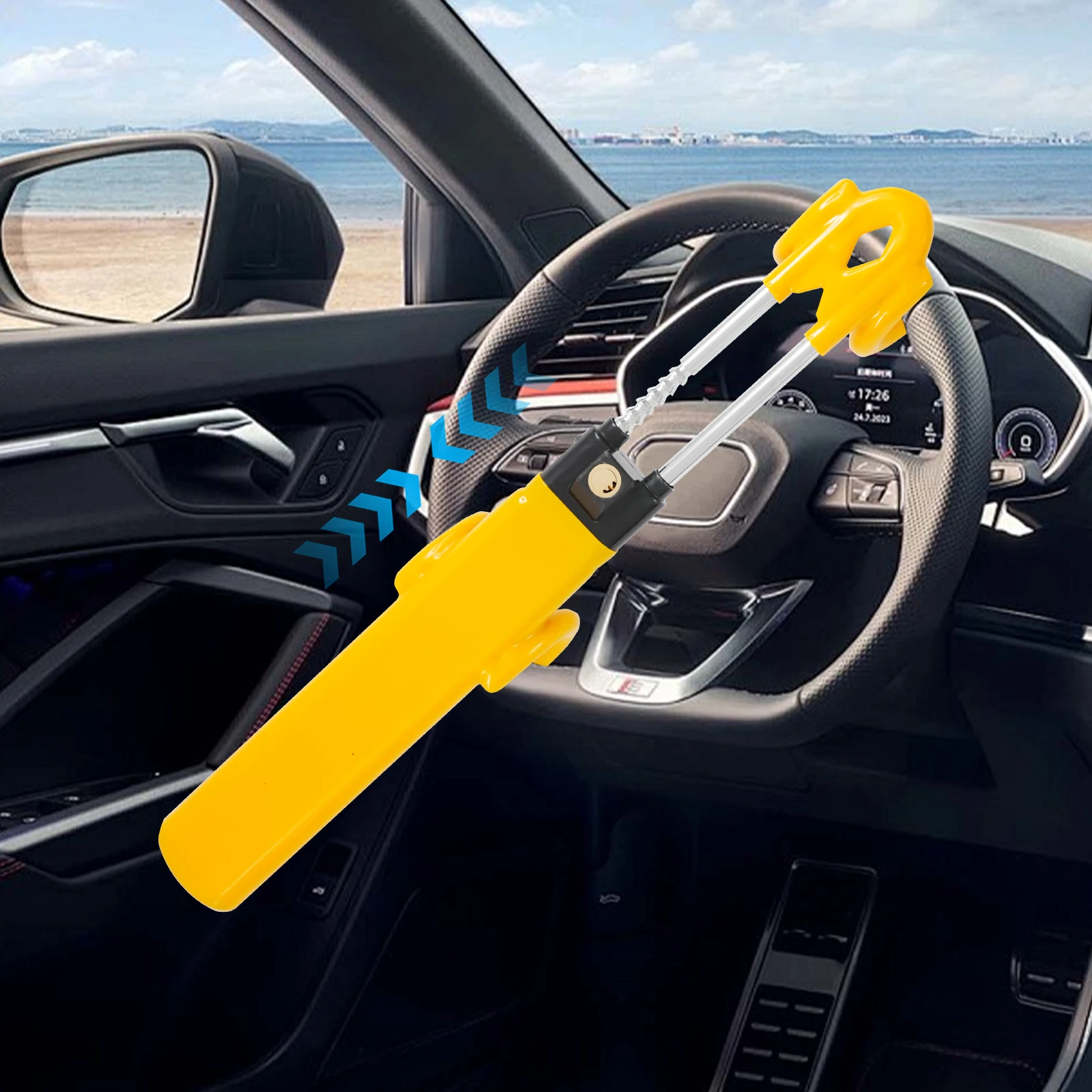 Picture 3: Universal Car Steering Wheel Lock Retractable T-Locks 47-64cm Heavy Duty Anti-Theft Car Protection Device Security Tool