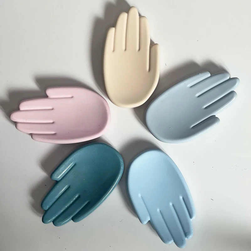 Hand Shape Candle Tray Siliccone Mold Concrete Cement Candle Holder Craft Mould DIY Handmade Resin Jewelry Display Plate Molds