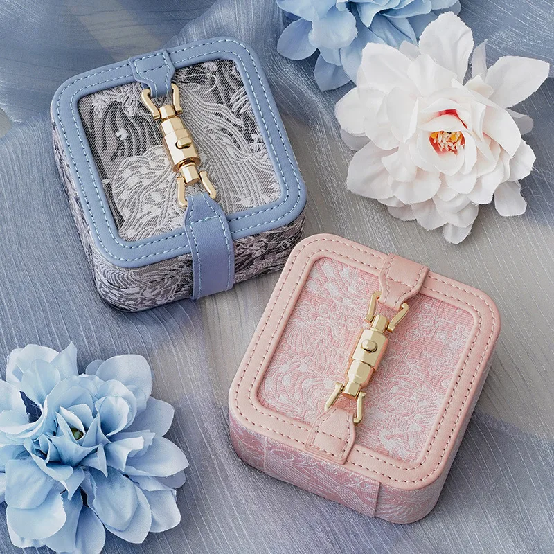 Travel Portable Jewelry Box Retro Jacquard Jewelry Box Premium Jewelry Earrings Lipstick Storage Box