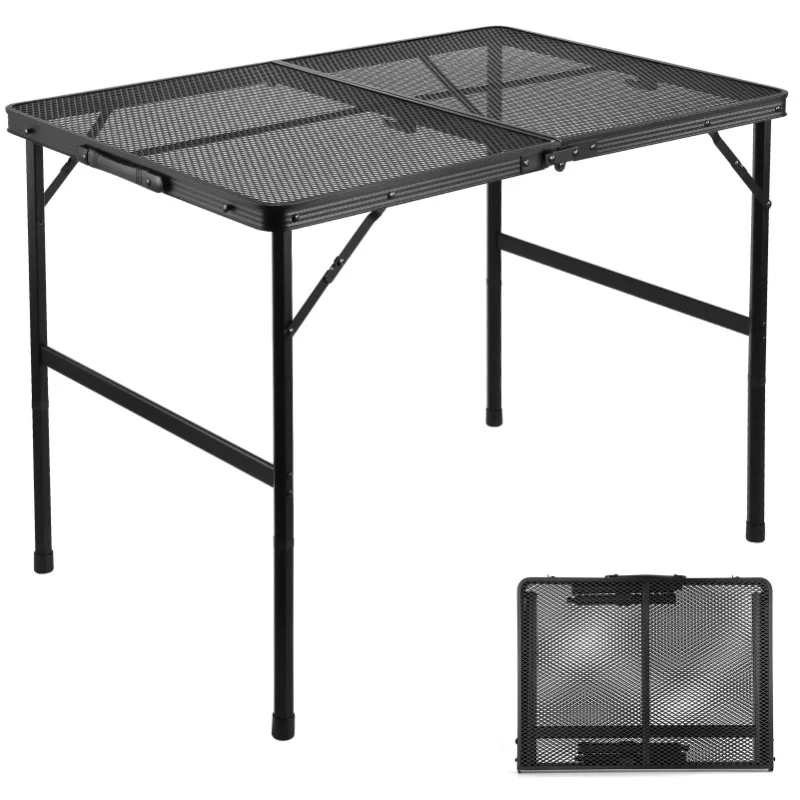 Grilltisch für den Außenbereich, leichter, zusammenklappbarer, tragbarer Grilltisch aus Aluminium mit Metallgitter für Camping, Kochen, Grillen, Wohnmobil, Picknick