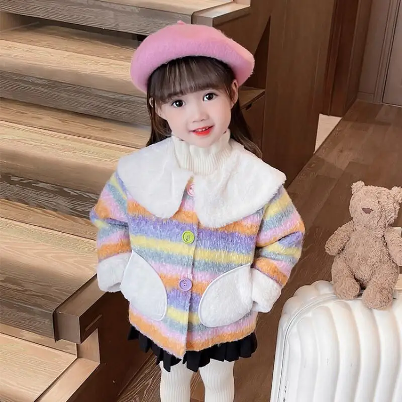 

Hot Coat Tops Girls' Velvet Autumn Winter 2025 New Style Children's Princess Woolen Sweater Baby Children's Winter Child Jumper