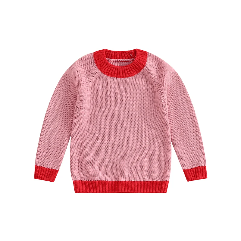 Baby Sweater Long Sleeve Crew Neck Contrast Color Winter Warm Knit Pullover Sweater Infant Clothes for Girls Boys