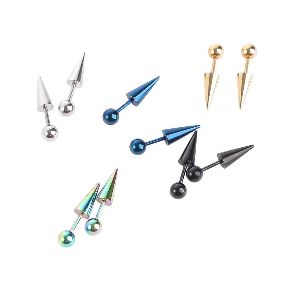 

Gothic Spike Cone Tip Women Round Ball Titanium Steel Fashion Jewelry Ear Stud Piercing Earrings